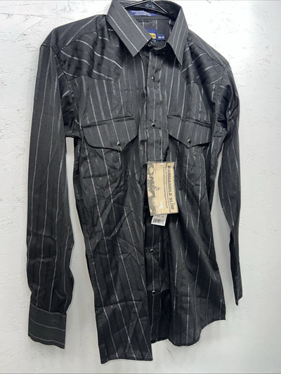 New Men’s Black Panhandle Slim Pearl Snap Long Sleeve Shirt. 14.5x33 S I-46
