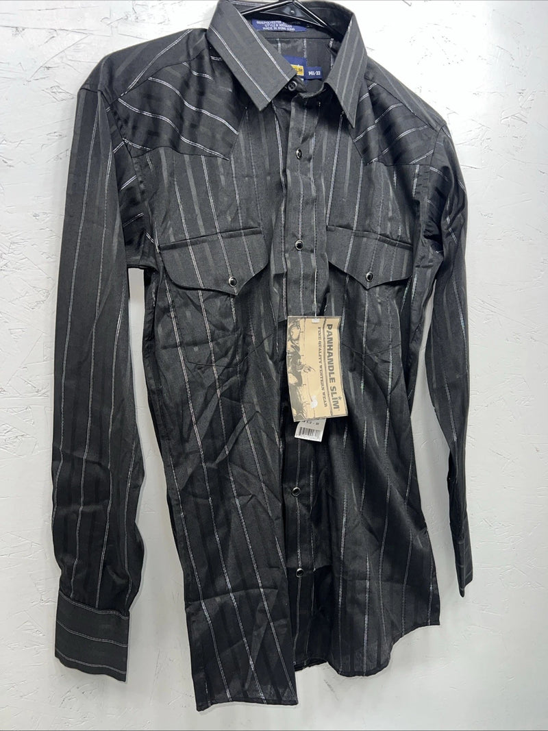 New Men’s Black Panhandle Slim Pearl Snap Long Sleeve Shirt. 14.5x33 S I-46