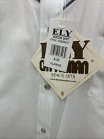 New Men’s ELY Cattleman White Blue Embroidered Long Sleeve Pearl Snap XL H-88