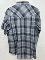 New Men’s ELY Cattleman Gray Blue Plaid Long Sleeve Pearl Snap Large Q-54