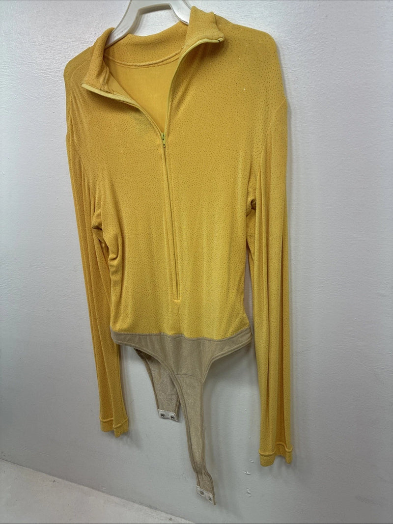 New Dressed To Win Yellow Half Zip Long Sleeve Showing Bodysuit Medium TT-43