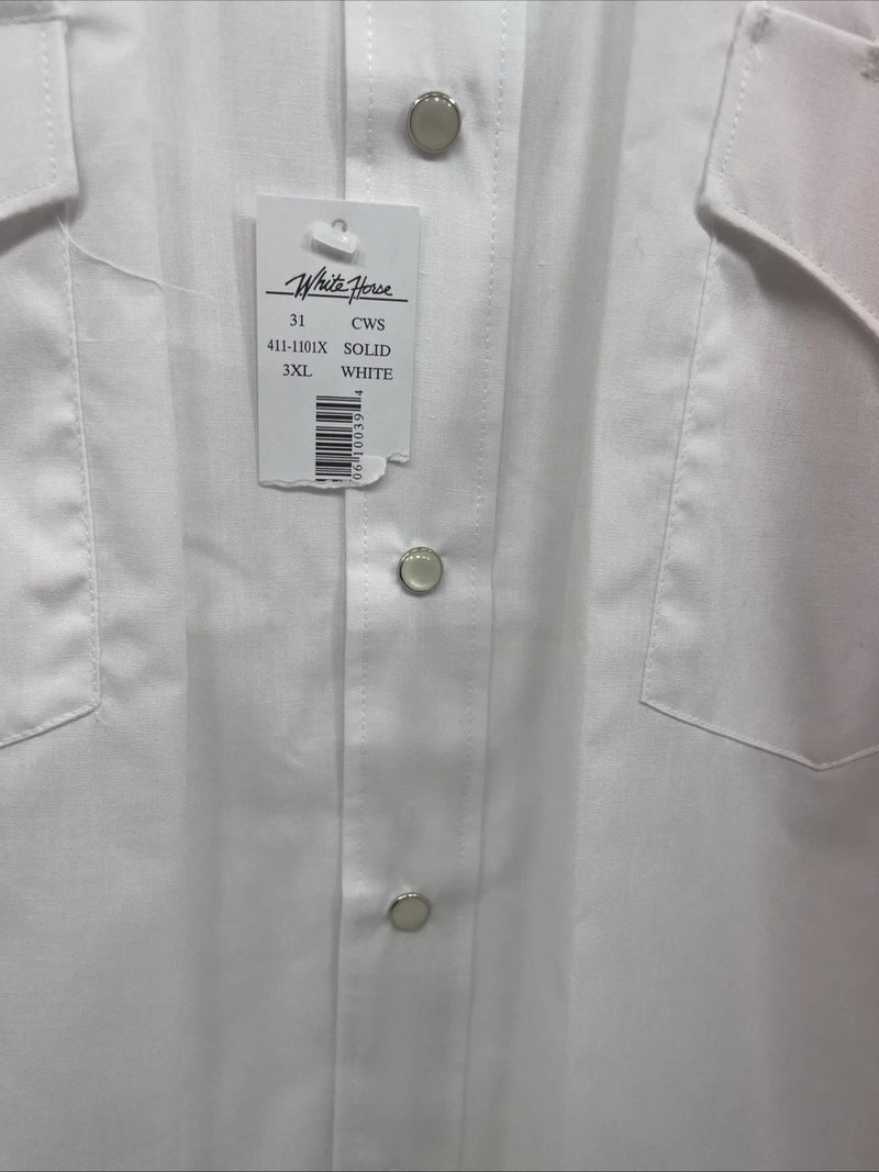 New Men’s White Horse White Short Sleeve Pearl Snap 3XL E-18