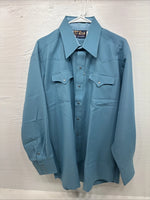 New Men’s Panhandle Slim Blue Simple Long Sleeve Pearl Snap 17 Large M-68