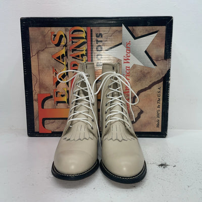 New Women’s Cream Lace Up Texas Brand Cowboy Boots. 4469 10 M. 15-151