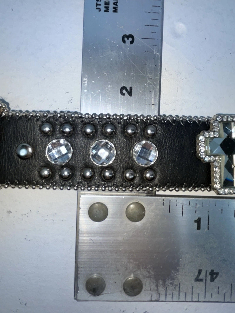 New Black Genuine Leather Blazin Roxx Silver Bling Cross M Belt #N3510401 Z-76