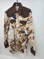 New Women’s Western Trends Brown Design Long Sleeve Pearl Snap Small MM-63