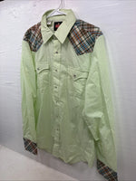 New Women’s Western Shirt Green Plaid Long Sleeve Pearl Snap 16 XL CC-94
