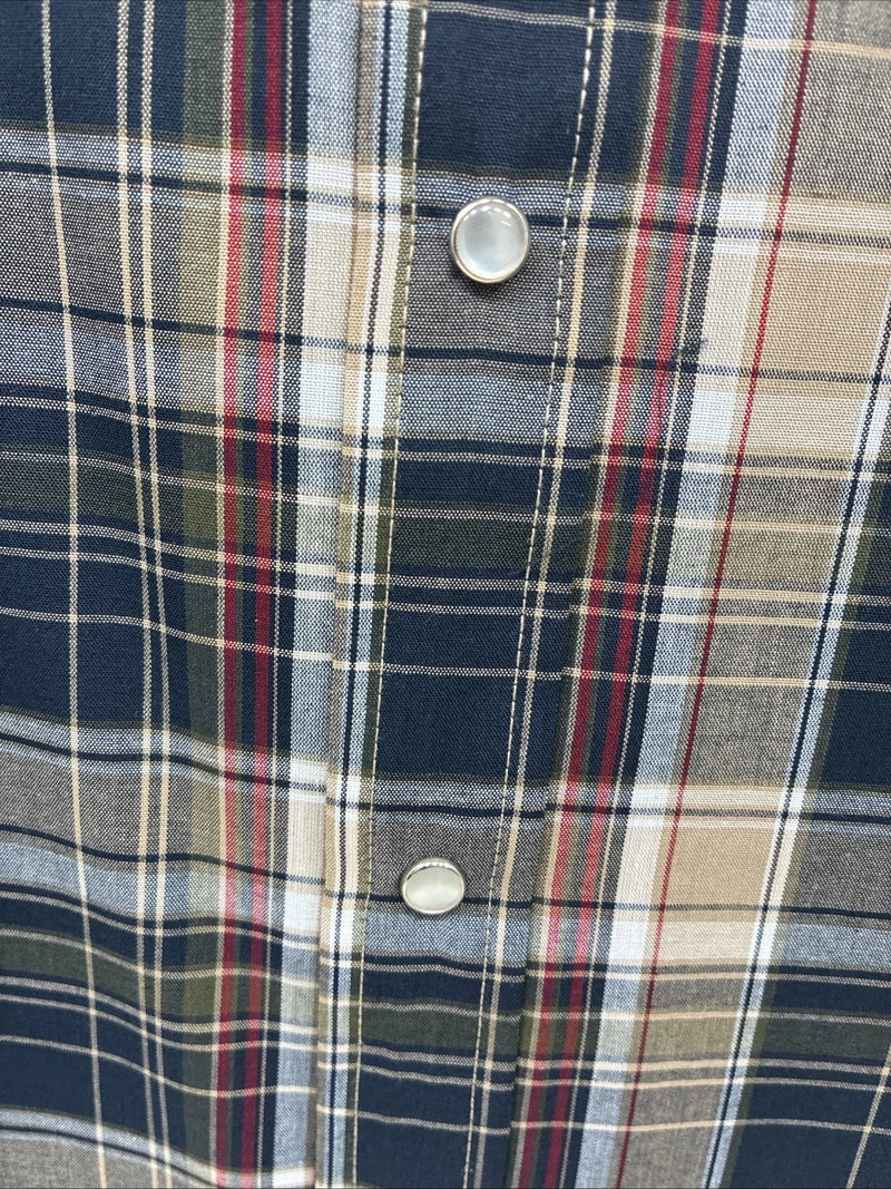 New Men’s ELY Cattleman Brown Blue Plaid Long Sleeve Pearl Snap XLT R-44