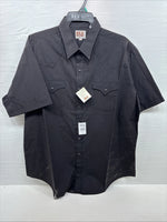 New Men’s ELY Cattleman Black Simple Short Sleeve Pearl Snap 18 2XL F-94