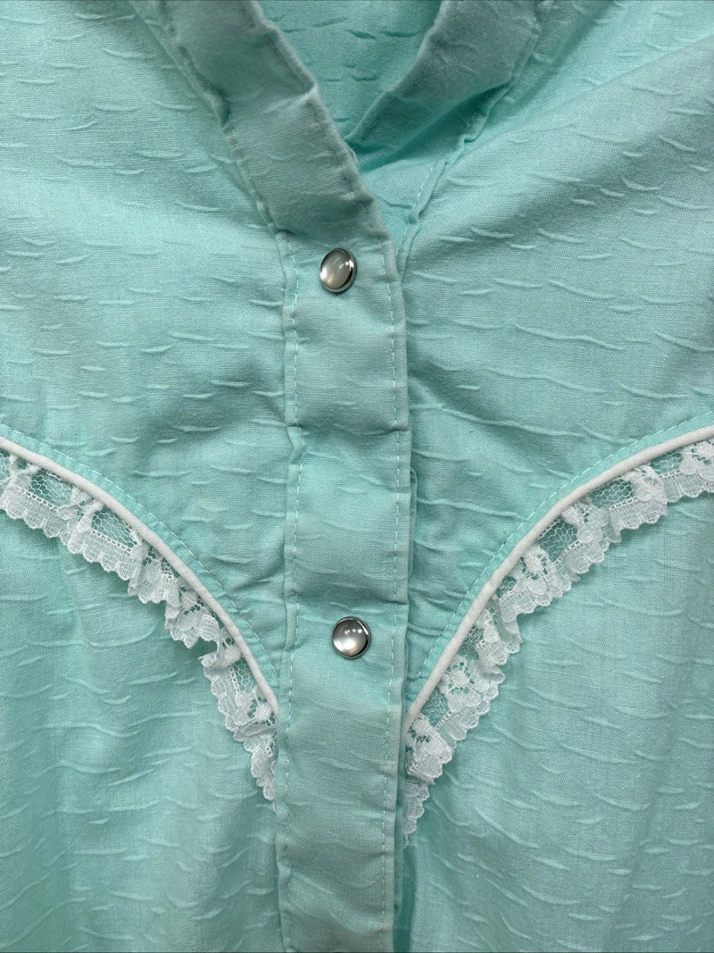 New Women’s Miss Rodeo Blue Design Long Sleeve Pearl Snap Size 10 TT-97