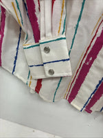 New Women’s H Bar C Multicolor Stripe Long Sleeve Pearl Snap Size 32 KK-41