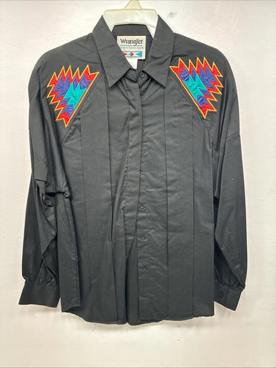 New Women’s Wrangler Black Designed Long Sleeve Button Up Large LL-42