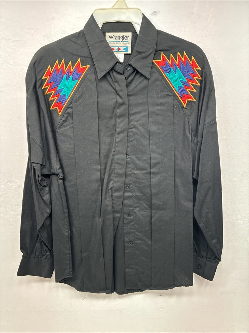 New Women’s Wrangler Black Designed Long Sleeve Button Up Large LL-42