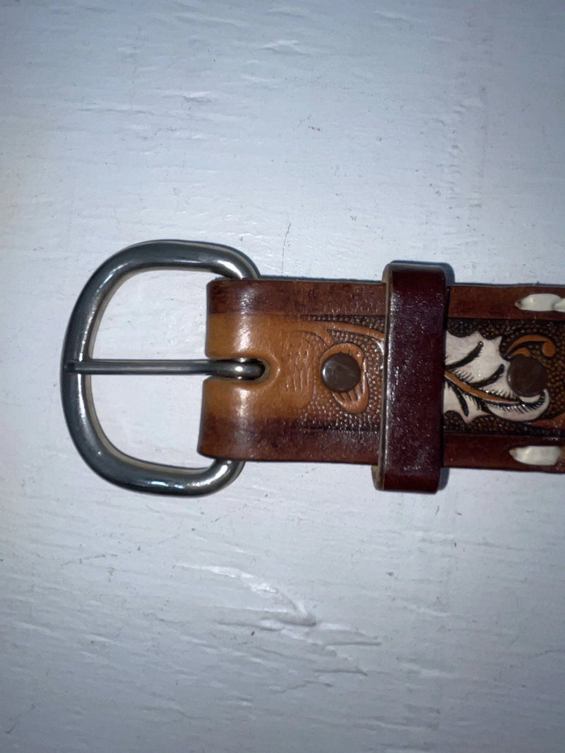 New Brown Genuine Leather Tooled And Weaved 30” Belt #18071 NN-24