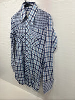New Men’s Stockman Blue Plaid Long Sleeve Pearl Snap 14.5 Small AA-67