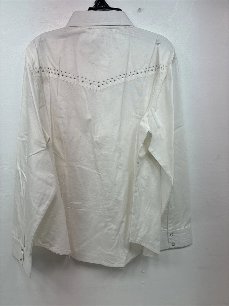 New Women’s Cumberland White Gem Long Sleeve Pearl Snap XL GG-46