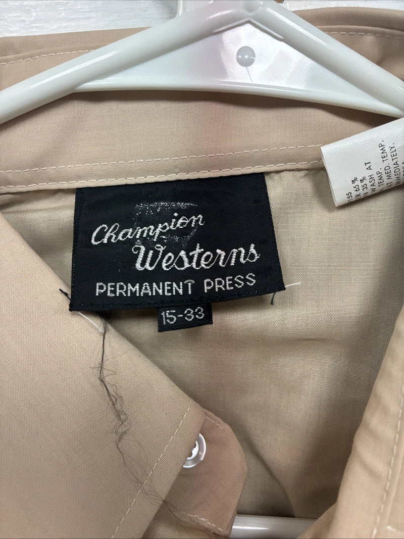 New Men’s Champion Western Tan Design Long Sleeve Pearl Snap 15 Medium X-6