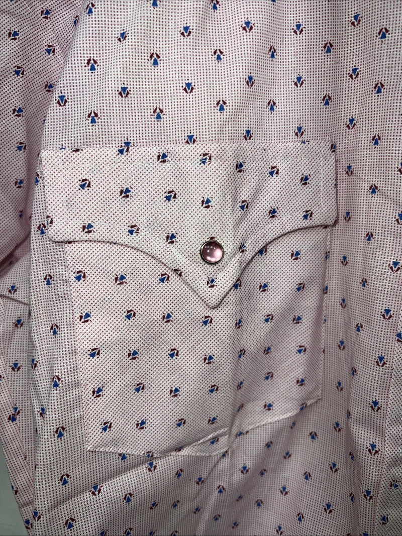 New Men’s Pink Permanent Press Short Sleeve Pearl Snap Shirt Medium P-24