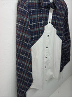New Women’s Cowboy Threads White Navy Plaid Long Sleeve Button Up Shirt M 3B-75