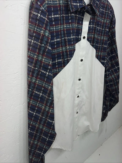 New Women’s Cowboy Threads White Navy Plaid Long Sleeve Button Up Shirt M 3B-75
