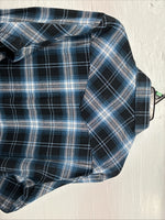 New Men’s ELY Cattleman Blue Black Plaid Long Sleeve Pearl Snap XL O-56