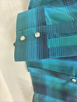 New Girls Cumberland Blue Plaid Long Sleeve Pearl Snap Size 2XL CC-120