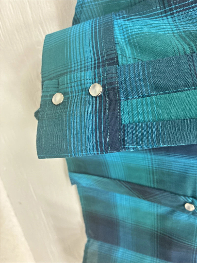 New Girls Cumberland Blue Plaid Long Sleeve Pearl Snap Size 2XL CC-120