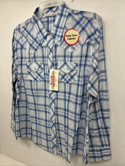 Me Women’s Cumberland Blue Plaid Long Sleeve Pearl Snap XL II-92