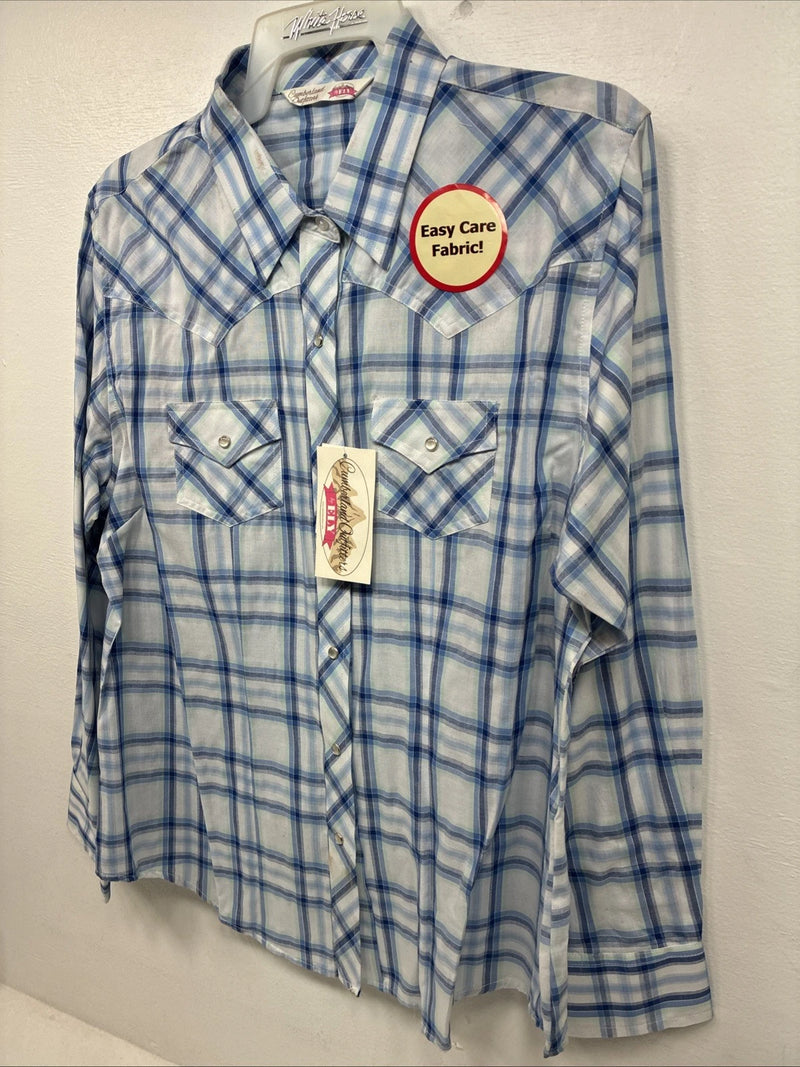 Me Women’s Cumberland Blue Plaid Long Sleeve Pearl Snap XL II-92