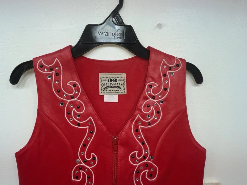 New Women’s Red 1849 Authentic Ranchwear Cut Off Zip Up Vest XS #77872 3B-69