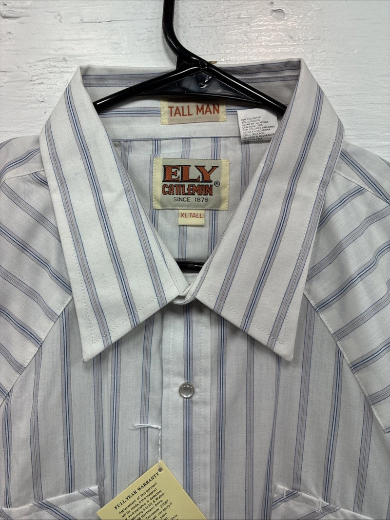 New Men’s ELY Cattleman White Stripe Short Sleeve Pearl Snap XL J-35