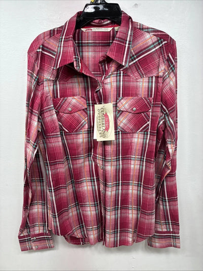 New Women’s Cumberland Pink Plaid Long Sleeve Pearl Snap Medium LL-49