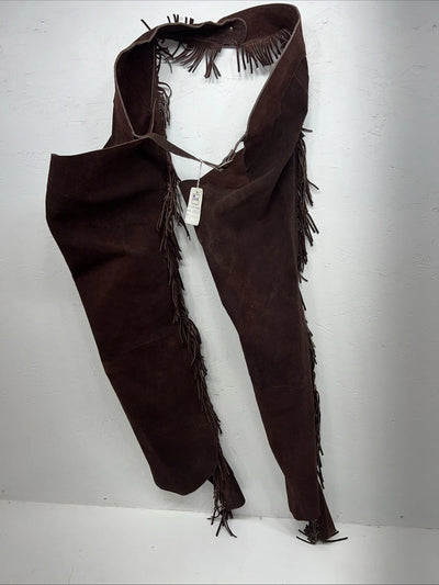 New Congress Leather Burgundy Show Chaps With Fringe Adjustable Waist 40” L-47