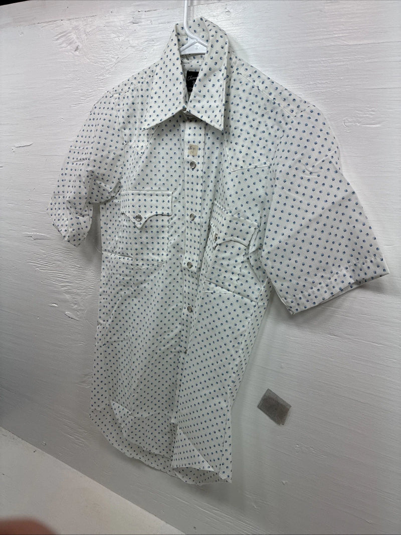 New Men’s Champion Western White Floral Short Sleeve Pearl Snap 14 Small AA-96