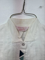 New Women’s H Bar C White Designed Long Sleeve Button Up Size 36 KK-35