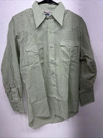 New Men’s Green Stripped Miller Long Sleeve Pearl Snap Shirt 15.5x32 M P-77