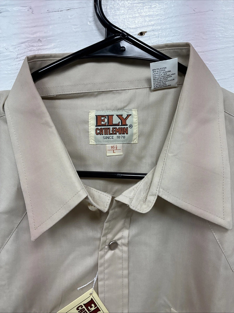 New Men’s ELY Cattleman Tan Short Sleeve Pearl Snap 16.5 Large CC-7