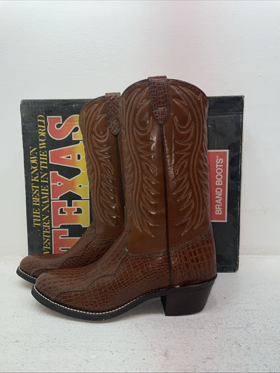 New Men’s Brown Texas Brand Cowboy Boots. 5084 9 D. 4-72