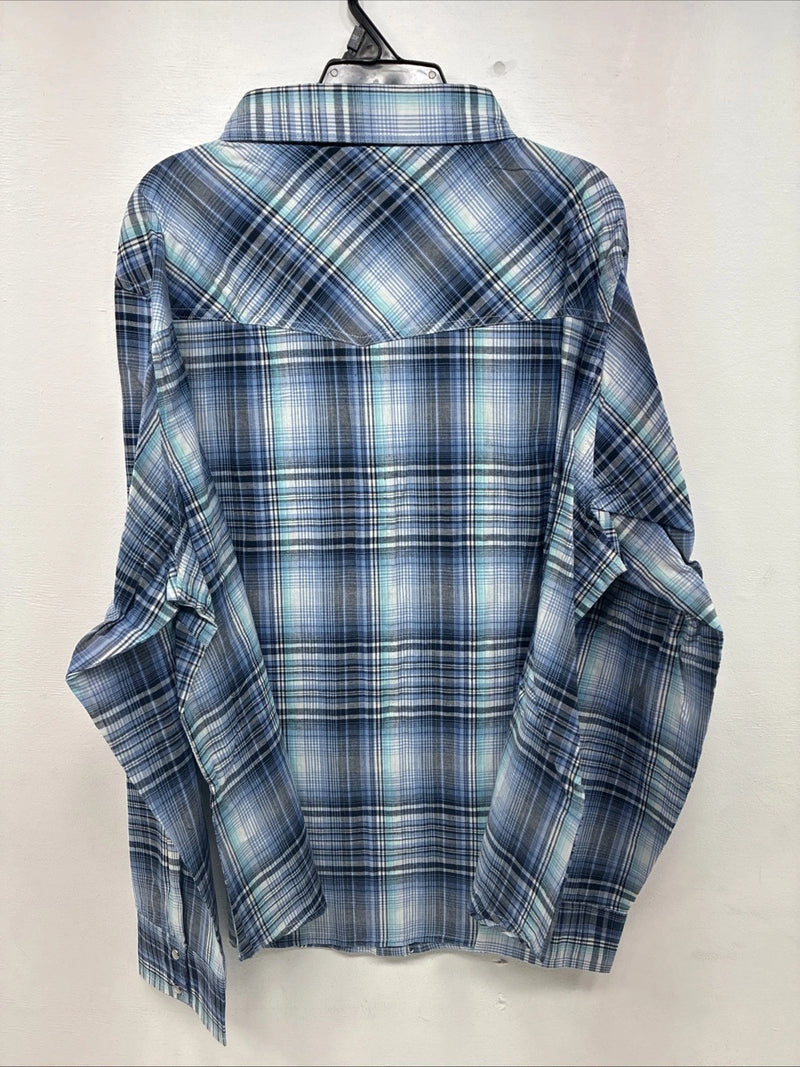 New Women’s Cumberland Blue Plaid Long Sleeve Pearl Snap 3XL GG-48