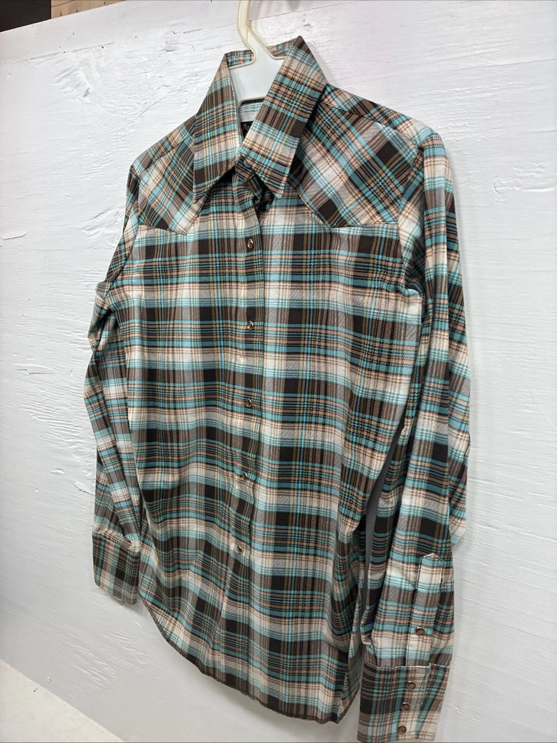 New Kids Panhandle Slim Multicolor Plaid Long Sleeve Pearl Snap Size 10 CC-84