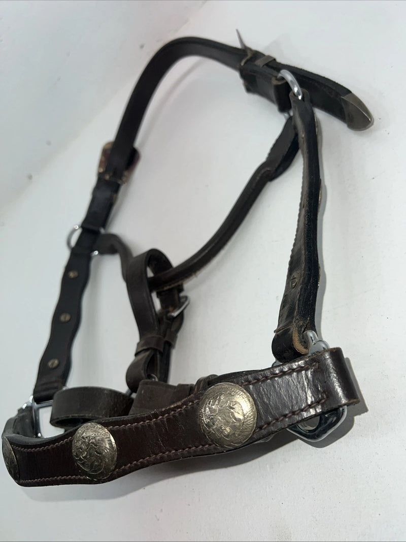 New Brown Leather Full Horse Show Halter Silver Buckles 3C-16