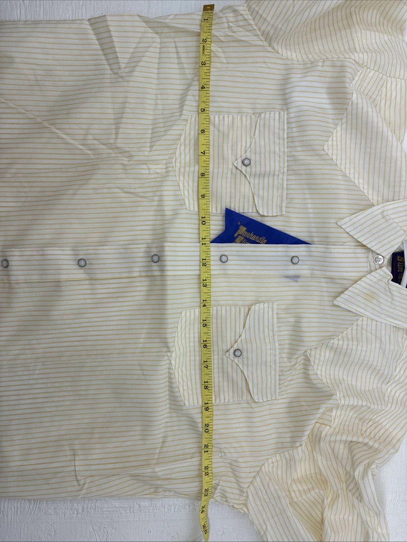 New Men’s Panhandle Slim Yellow Strip Long Sleeve Pearl Snap 16 Large AA-33
