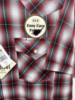 New Men’s ELY Cattleman Red Gray Plaid Short Sleeve Pearl Snap XL M-51