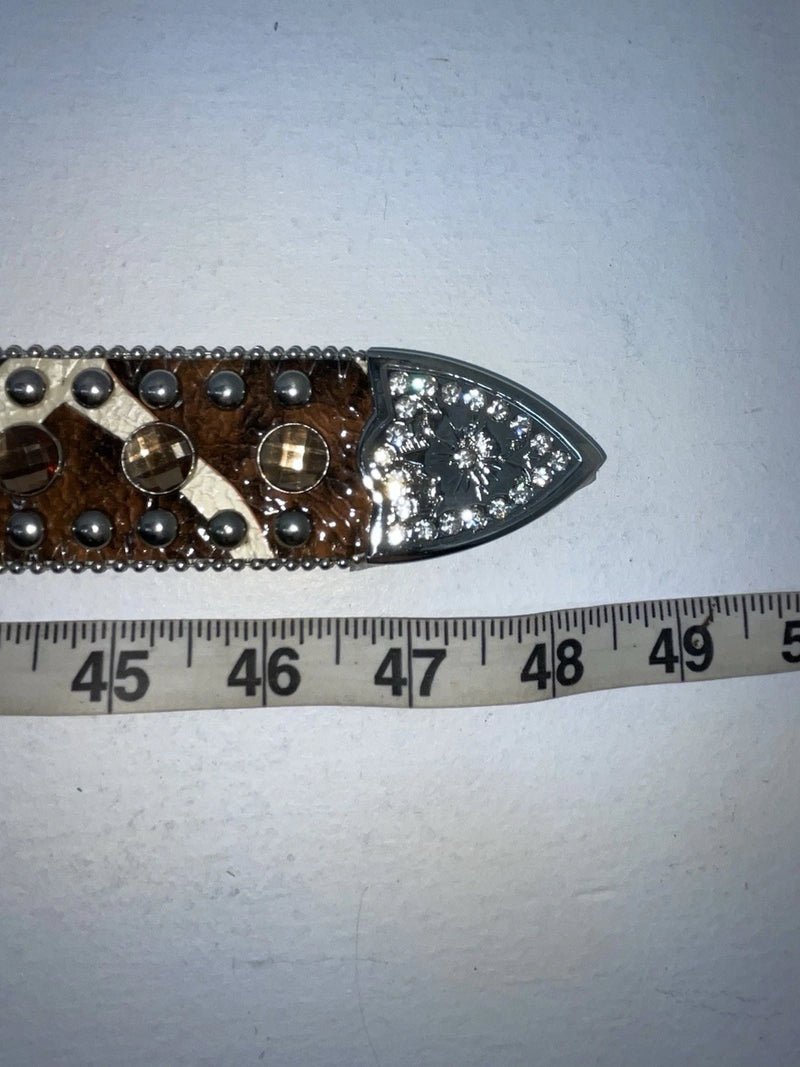 New Cow Print Genuine Leather Blazin Roxx Bling L Belt #N3510602 Z-77