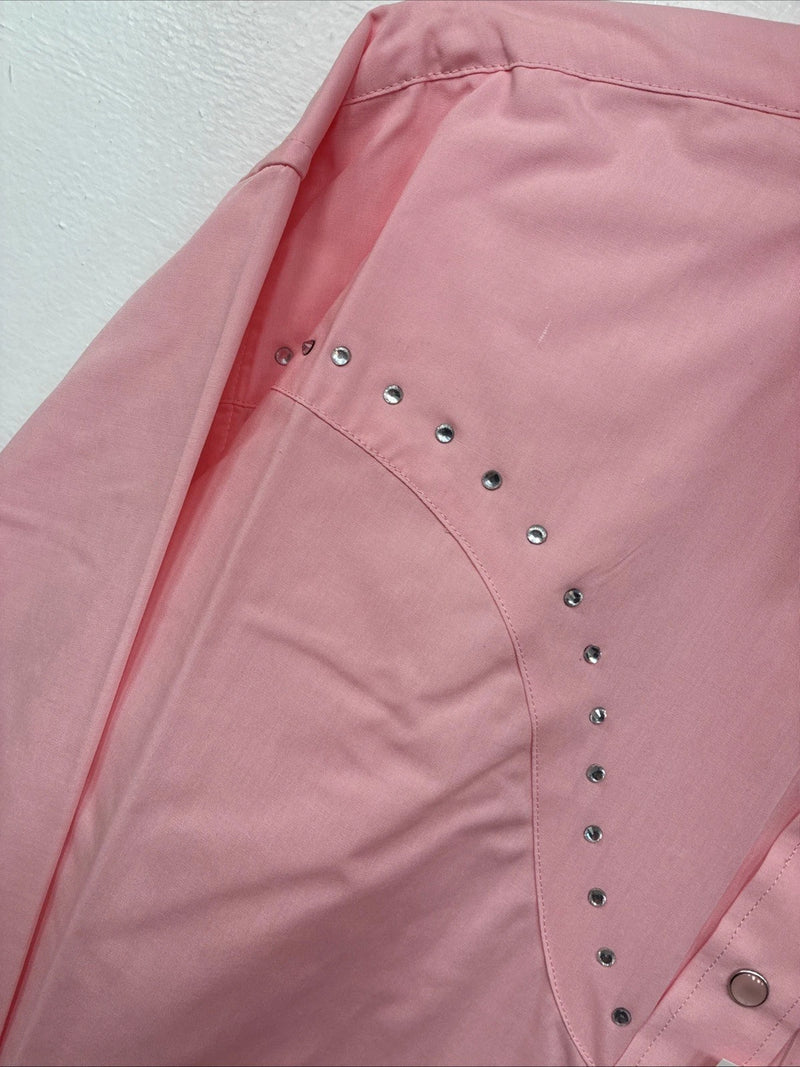 New Women’s White Horse Pink Gem Long Sleeve Pearl Snap XL GG-70