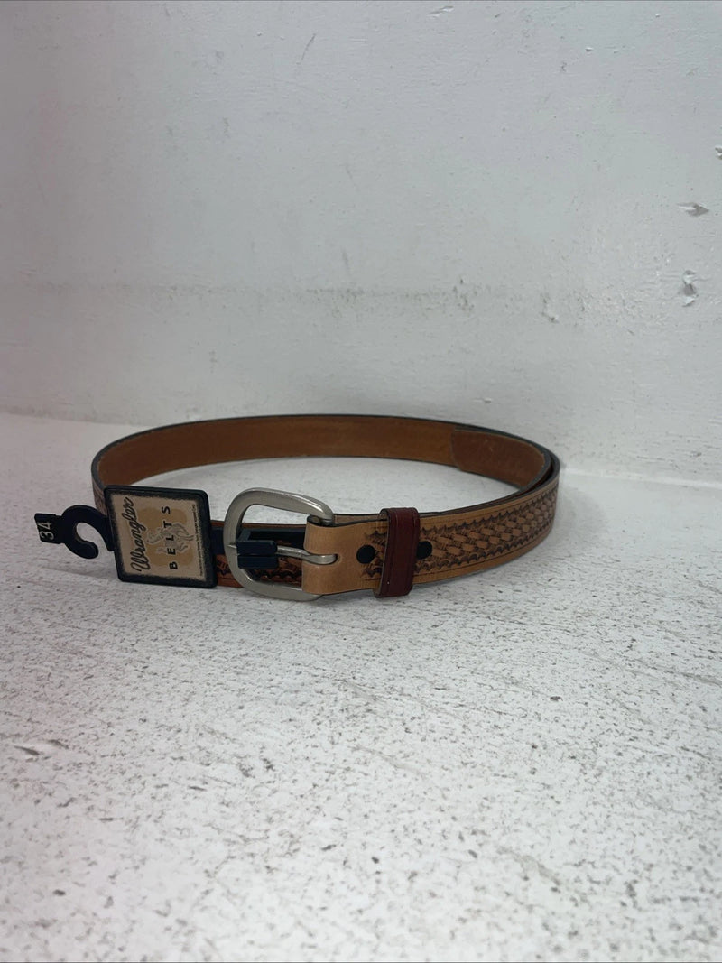 New Brown Genuine Leather Wrangler Tooled 34” Belt #593-02 Z-9