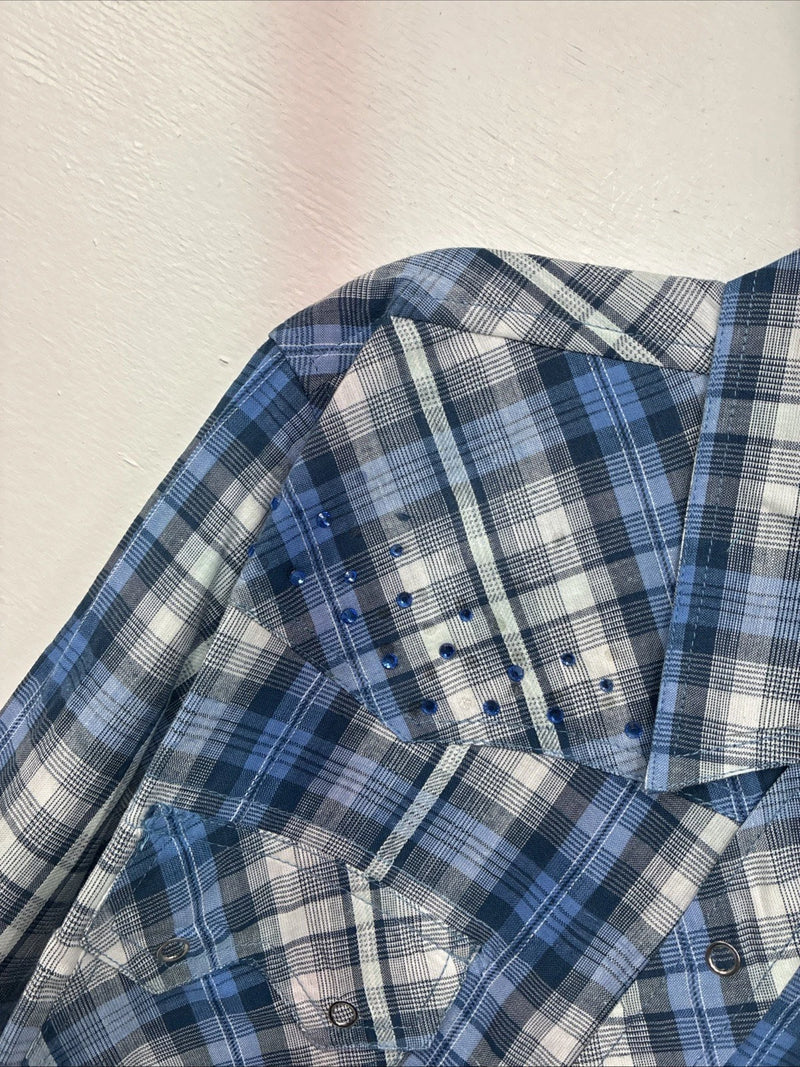 New Women Cumberland Blue Plaid Long Sleeve Pearl Snap 2XL GG-18