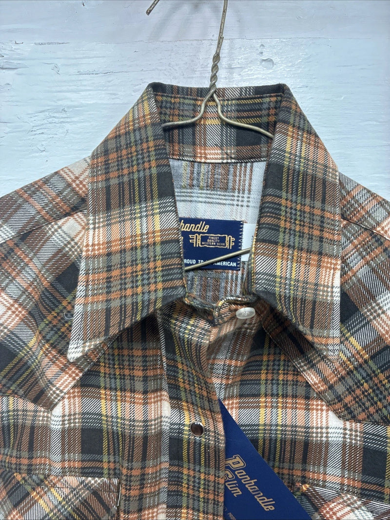 New Men’s Panhandle Slim Orange Plaid Long Sleeve Pearl Snap XS J-63
