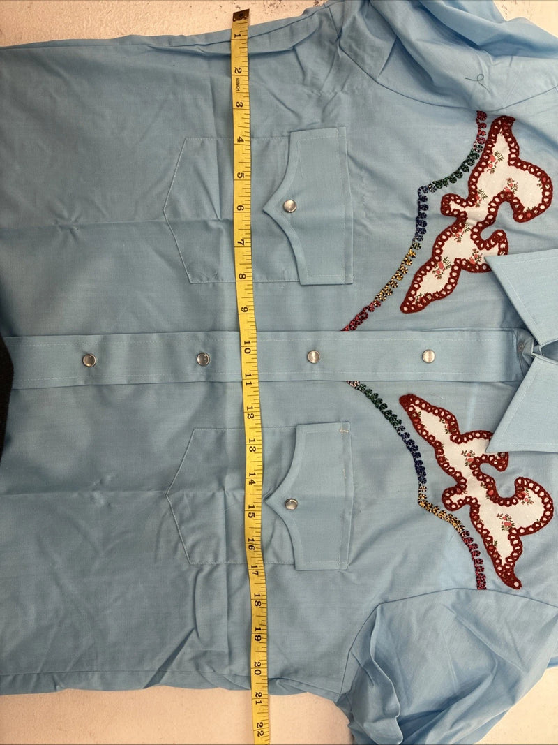 New Women’s Champion Western Blue Design Long Sleeve Pearl Snap 15.5 MM-24