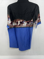 New Men’s Black Blue Horse ELY Cattleman Short Sleeve Pearl Snap Shirt. L P-71